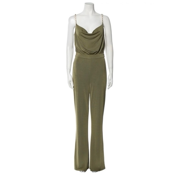 Jason Wu Emmett Jersey Cowl Neck Sleeveless Jumpsuit Olive Green Size Small